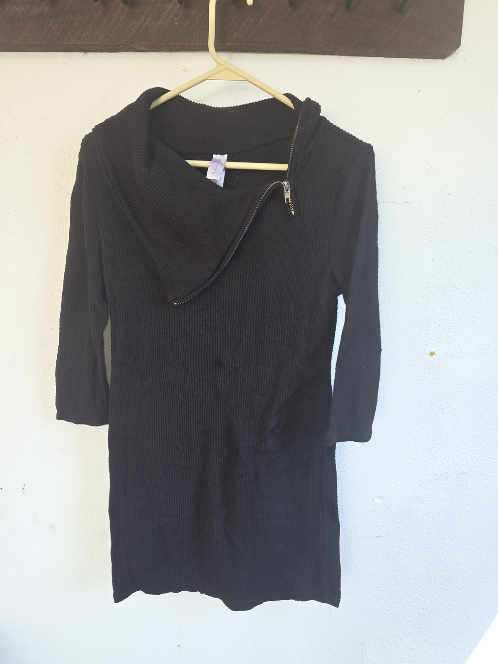 No Boundaries Black Ribbed Cowl Zip Sweater Dress
